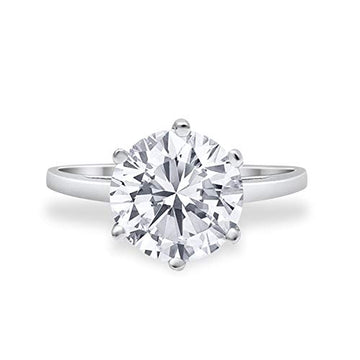 Solitaire Engagement Ring Round Simulated Cubic Zirconia 925 Sterling Silver